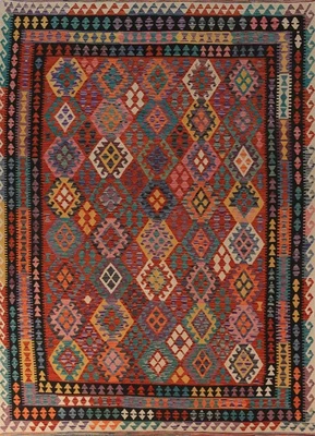 Alfombra de tejido plano Kilim Oriental 8x12 alfombra reversible para sala de estar del suroeste Foto 1 de 4
