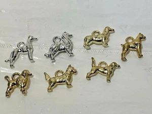 7 Vtg Gold & Silver Tone PLASTIC MINI Dog CHARM Vending Machine Prize Charms - Picture 1 of 7