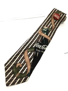 Authentic Coca Cola Bottle Striped Design On Multicolor 100% Silk Necktie Tie - Picture 1 of 12