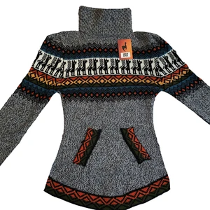 WOMEN HANDMADE ANDEAN ALPACA GRAY SWEATSHIRT SWEATER S - Picture 1 of 9