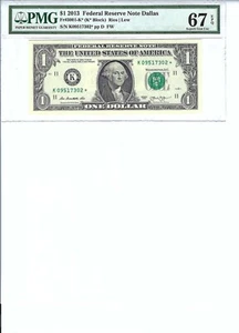 2013 $1 FRN FR3001-K* PMG 67 Gem UNC EPQ, Dallas * Note S/N K09517302*!!! - Picture 1 of 2