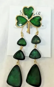 Style & Co Resin Triple Drop Earrings Vtg B.J. Broach Pin 3 Leaf Clover Lot of 2 - Picture 1 of 6