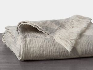 COYUCHI Pismo Organic Cotton Woven Geometric Pattern Throw Blanket Fog $118 NEW