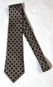 Corbata de seda Hermes con patrón de cuatro hojas de púas para hombre 7642 TA azul marino dorado Francia - Imagen 1 de 3