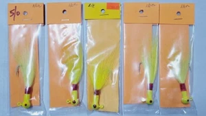 5 Stück - Bucktail Jigs Striper Köder 1/2oz 5/0 gelb Salzwasser Fluke Popeye Posten - Bild 1 von 2