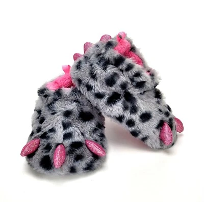 Zapatillas de casa gris y rosa difusas garra de dinosaurio monstruo niños talla 5 Foto 1 de 4