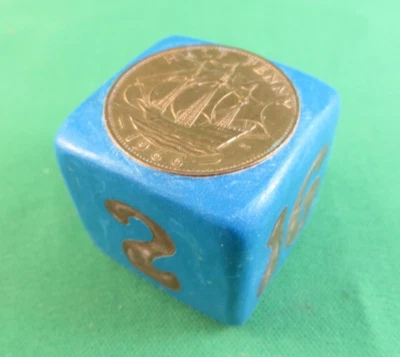 Jena's Handmade Backgammon Doubling Cube 30mm British Half Penny Coin Ship #57 - Image 1 of 4
