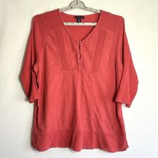 Bandolino Dark Coral Top Blouse XXL Boho Embroidered Flowy 3/4 Sleeve Pullover