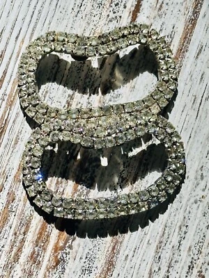 Пара винтажных 1940-х прозрачные стразы серебристый металл овальные зажимы для обуви - Изображение 1 из 4