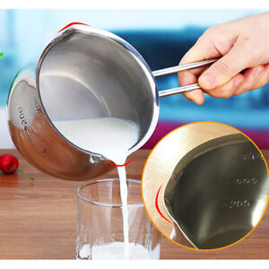 Stainless Steel Milk Saucepan Pot Tea w/  Pour Spouts Kitchen Cooking