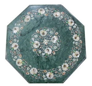 30" Exquisite Green Marble Room Accent Table Multi Stone Floral Inlay Hallway De - Picture 1 of 9