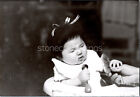Vintage Found Photo - 70s Japan B&W Asia - Fat Little Baby Girl Eating A Cookie