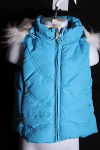 TCP MÄDCHEN Kunstfell schimmernd blau Weste MIT ABNEHMBARER KAPUZE 6-9M Neu mit Etikett - Bild 1 von 2