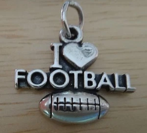 Sterling Silver 17x20mm I Love Football With Heart Charm! - Picture 1 of 5