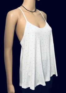 Urban Outfitters White Spaghetti Straps Gold Studded Racerback Cami Tank Top M - Picture 1 of 11