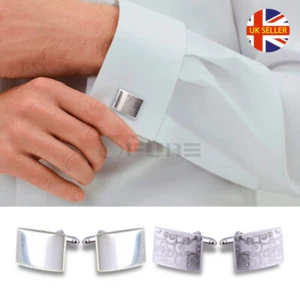 Stainless Steel Silver Plain Vintage Style Ornate Rectangle Cuff Link Cufflinks - Picture 1 of 25