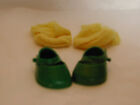 1954 Ginny Doll Green Plastic Side Knob Shoes And Yellow Rayon Socks
