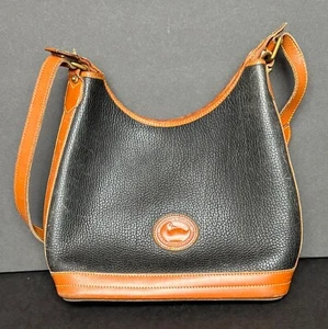 Vintage Dooney and Bourke Black Brown Pebble Leather Hobo Purse Shoulder Bag - Picture 1 of 11