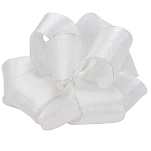 White Wired Wedding Bow Ribbon - 1 1/2" x 50 Yards Roll, Textured Semi Sheer,... - Picture 1 of 1