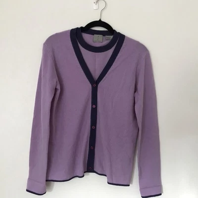 MAG Cashmere Tank Cardigan 2 Piece Lavender Size M Preppy Office Luxury - Image 1 of 4