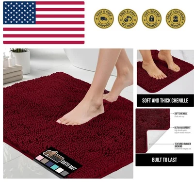 Tapete de banho luxuoso de chenille 24x17 - Super absorvente e secagem rápida na Borgonha - Imagem 1 de 4