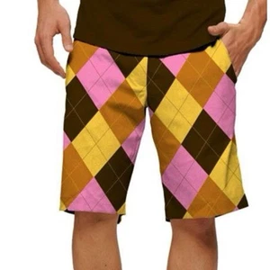 RARE - LOUDMOUTH GOLF Men’s Pink Yellow Brown Argyle Diamond Print Size 38 - Picture 1 of 13