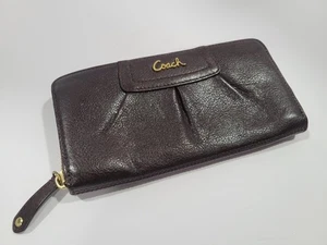 Coach Braun Gold Leder Reißverschluss Clutch Geldbörse-Akkordeon Stil mit braunem Interieur - Bild 1 von 7