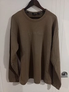 Calvin Klein XL Sweatshirt Olive Green Relaxed Fit Long Sleeve Pullover - Picture 1 of 12