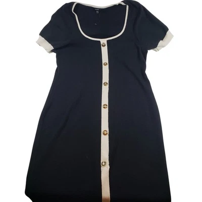 Vestido EXPRESS Negro Crema Recortado Botón Delantero Manga Corta Tejido XL Foto 1 de 4