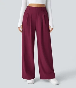 NWT Halara Flex™ High Waisted Pocket Wide Leg Waffle Work Pants Anemone L Petite - Picture 1 of 12