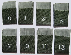 TAGLIA 0 1 3 5 7 9 11 13 ABBIGLIAMENTO TESSUTO ETICHETTE VERDI - 250 PZ - Foto 1 di 1