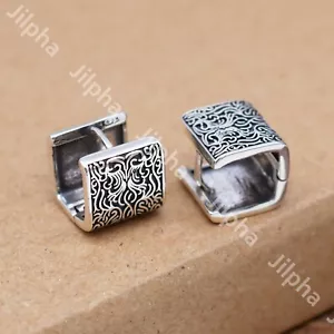 Pendientes de aro cuadrado ancho texturizado de plata esterlina para hombre y mujer A4392 - Imagen 1 de 10