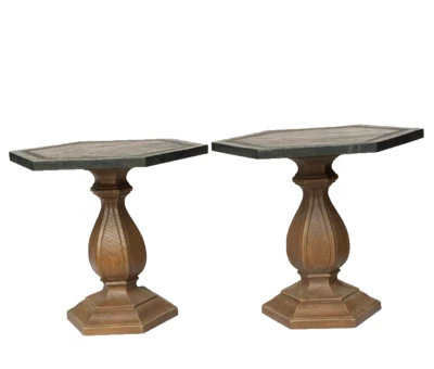 2 Mesas laterales/extremo hexagonales de madera sintética MCM SYROCO de colección soportes para plantas de exhibición Foto 1 de 4