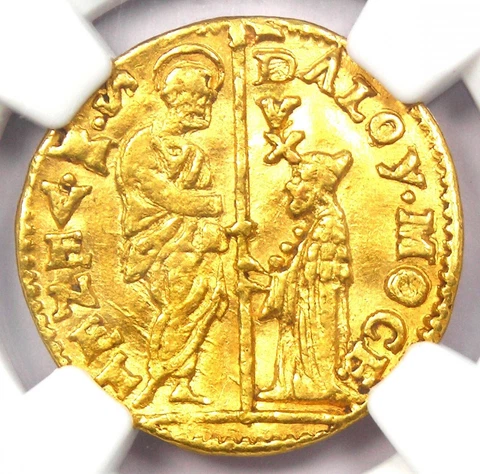 1570-1577 Italy Venice Mocenigo Gold Zecchino Ducat Christ Coin - NGC AU Detail Cover