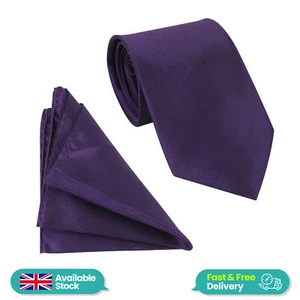 Mens Tie and Pocket Square Solid Color Set for Formal Events Elegant Costume - Picture 1 of 253