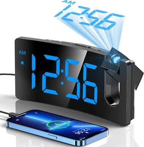 Projection Alarm Clock with Rotatable Projector, Dimmer, USB, Snooze, 12/24H - Picture 1 of 7
