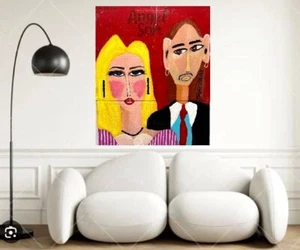 GRAN RETRATO PAREJA ARTE POP UPCYCLE 19 X 23 PINTURA SWARTZMILLER ADN firmado NUEVO - Imagen 1 de 24
