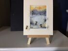 Aceo Original Watercolour Painting By Toni Rabbits Under The Moon Light