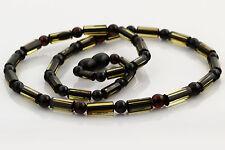 Greenish Cyliners Beads Genuine BALTIC AMBER Unisex Men Necklace 8g n160309-2