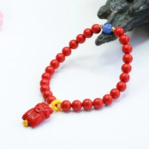 Cinnabar Cicada Bracelet 6mm Jewelry Energy Red Amulets Natural - Picture 1 of 7