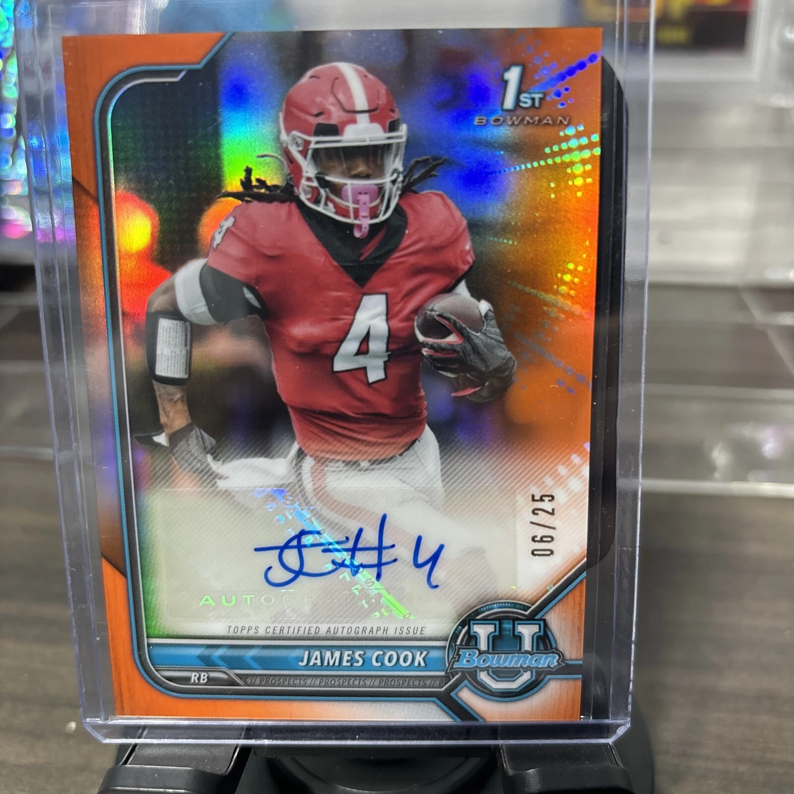 JAMES COOK 2021-22 BOWMAN UNIVERSITY 1ST CHROME RC ORANGE SHIMMER AUTO /25