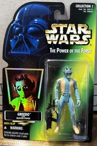 NUEVO Greedo Star Wars Poder de la Fuerza Figura Tarjeta Verde Holograma 1996 Hasbro - Imagen 1 de 2
