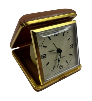 VINTAGE Westclox Wind Up Travel Alarm Clock in Folding Case Parts OR Repair ONLY - Image 1 of 4