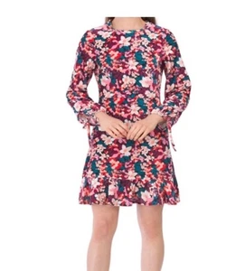 BCBGeneration Dress Sz 8 Velvet Floral Cottagecore Mock Neck Retro Ruffle Hem - Picture 1 of 12