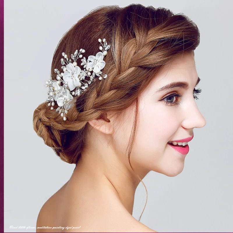 Pinzas para el cabello con flores de gasa cristal nupcial deslizamiento clip tocado accesorio de boda Foto 1 de 4