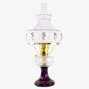 Aladdin Clear Over Amethyst Lincoln Drape Table Oil Lamp with Rose Shade, Brass - Picture 1 of 5