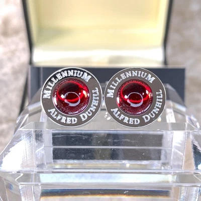 Gemelos Alfred Dunhill Cabujón Rojo Plata Modelo Edición Limitada con Estuche y Tarjeta Foto 1 de 4