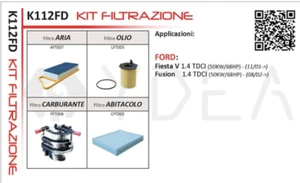 Kit Inspección 4 Filtros Ford Fiesta V 1.4TDCI (50KW/68HP) Fusion1.4TDCI K112FD - Imagen 1 de 1