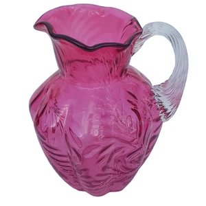 Fenton Cranberry Glass Pitcher Jug with fern optic Pattern - Picture 1 of 17