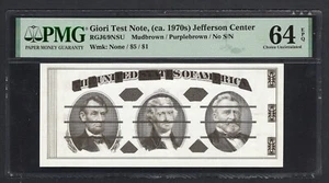 Giori Test Note,(ca. 1970s) Jefferson Center "Without Wmk" Uncirculated Grade 64 - Picture 1 of 2